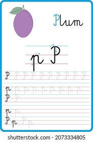 Infographic for learning to write the letters of the alphabet, the letter p