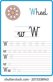 Infographic for learning to write the letters of the alphabet, the letter w