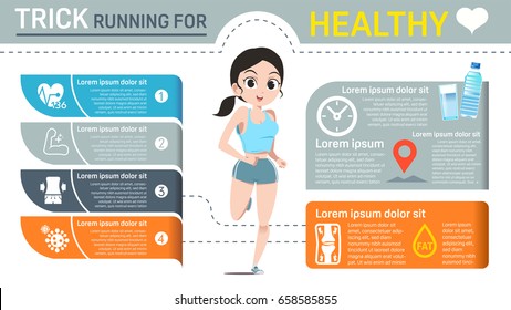 Infographic For Lesson Basic Exercise. Cute Character Of Runner. People Diet Concept. Outdoor Sports Graphic Design.