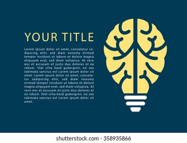 Infographic with light bulb and brain as template for topics e-learning, machine learning, design thinking, business analysis, education,university, high school