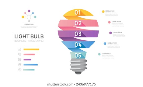 Plantilla de diagrama de bombilla de luz infográfica para la educación empresarial. Paso de línea de tiempo moderno, datos de marketing digital, infografías vectoriales de presentación.