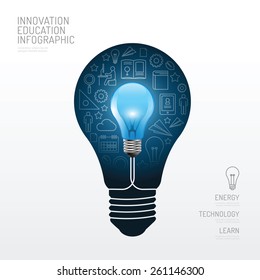 Infographic  light bulb flat line idea. Vector illustration.education innovation concept.can be used for layout, banner and web design.