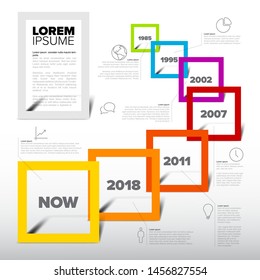 Plantilla de informe de línea de tiempo de luz infográfica con marcos cuadrados