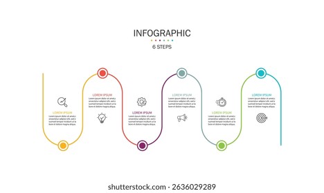 Infographic line curve with 6 option. Business Presentation, Vector Illustration.