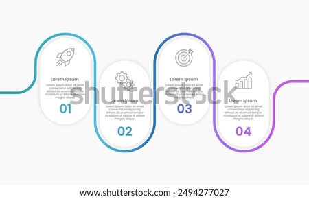 Infographic line curve. Timeline 4 Key Points. Business Presentation , Report, Marketing, Timeline and Planning. Vector Illustration.