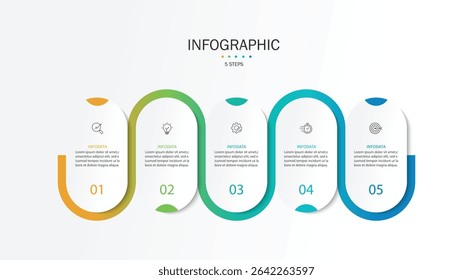 Infographic line curve. Timeline 5 Key Points. Business Presentation , Report, Marketing, Timeline and Planning. Vector Illustration.