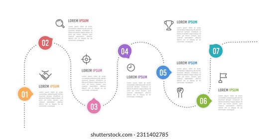 Infographic line patch 7 steps or option. Vector illustration.