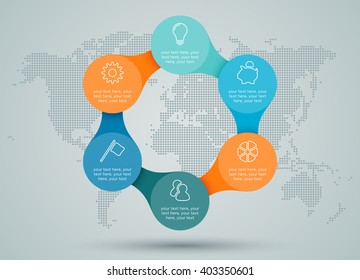 Infographic Linked Diagram With Dots World Map Back Drop