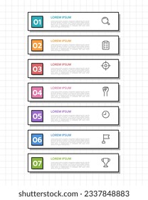 Infographic list 7 options with a graph paper background. Vector illustration.