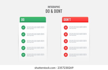 Infographic list comparing dos and don'ts template. Vector illustration.