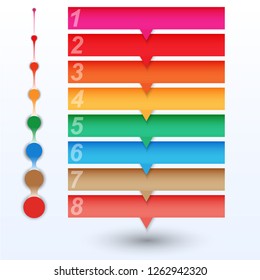 infographic list with numbers on colored lines. 8 steps to target