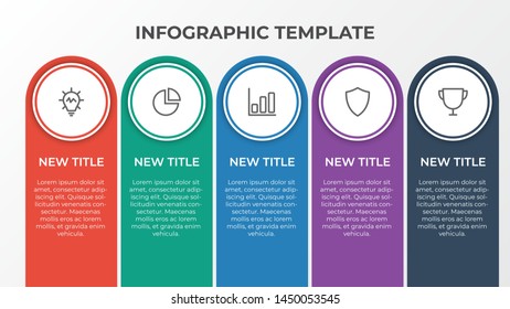 infographic list template element with 5 points and icons, use for describing or showing workflow, task, timeline, process, information on slide presentation, poster, brochure, banner, etc.