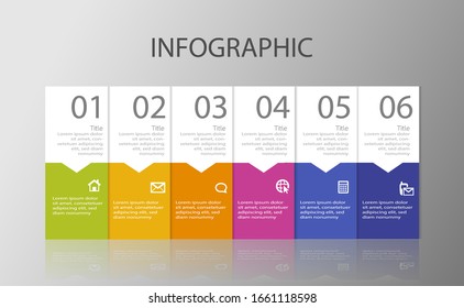 infographic list template element with 6 points and icons. use for describing or showing workflow, task, timeline, process, information on slide presentation, poster, brochure, banner, etc.