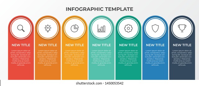 Infographic List Template Element With 7 Points And Icons, Use For Describing Or Showing Workflow, Task, Timeline, Process, Information On Slide Presentation, Poster, Brochure, Banner, Etc.