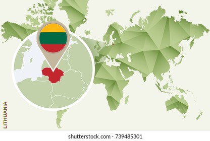 Infographic for Lithuania, detailed map of Lithuania with flag. Vector Info graphic green map.