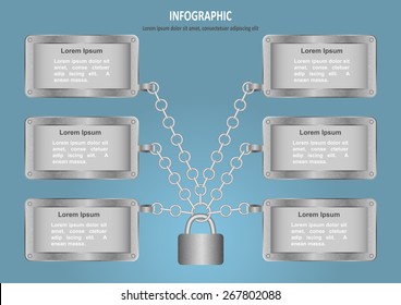  Infographic with  lock, chain and 6 options. Vector illustration for presentation, posters, banners, documents and web design
