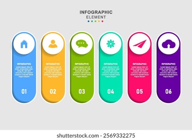 Infographic long circle design template with icons and 6 options or steps. for business concept, presentations banner, workflow layout, process diagram