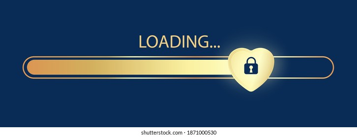 Infographic luxury Gold loading sign. in the form of a luminous heart. Progress bar icon. For web design and application, open lock. You can use it for romantic sites and Dating sites