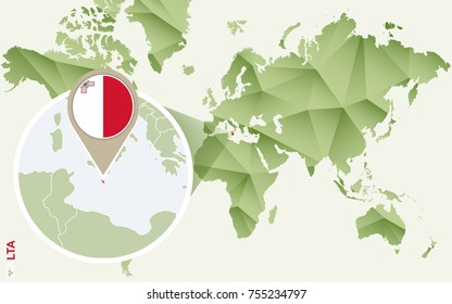 Infographic for Malta, detailed map of Malta with flag. Vector Info graphic green map.