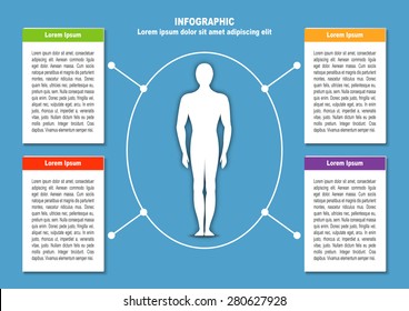 Infographic with man and  4 options. Vector illustration for web design, documents, fliers and posters