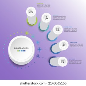 Infographic Management template. Icons in different colors. Include Lead Management, Criticism, Specialist, Interaction and others.