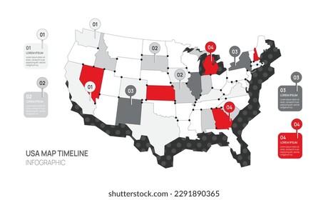 Infographic Map for Business. 4 Steps modern border. Element Usa map infographic diagram, presentation vector.