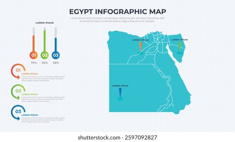 Infographic Map of Egypt. Egypt country map infographic colored vector template with regions and pointer marks.