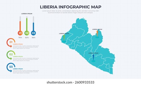 Infographic Map of Liberia. Liberia country map infographic colored vector template with regions and pointer marks.