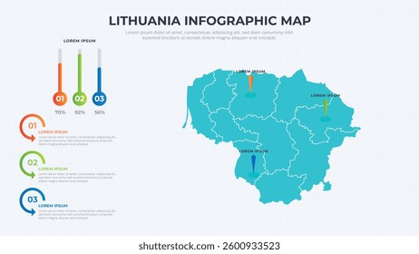 Infographic Map of Lithuania. Lithuania country map infographic colored vector template with regions and pointer marks.