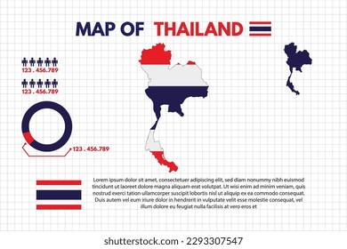 Infographic Map op Thailand Country include of flag people icon statistic and pie chart vector design flat style isolated ready to use free editable