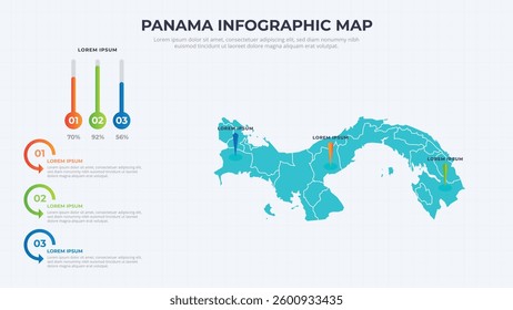 Infographic Map of Panama. Panama country map infographic colored vector template with regions and pointer marks.