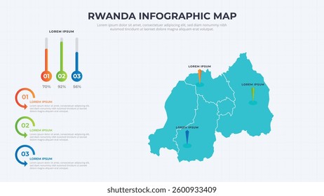 Infographic Map of Rwanda. Rwanda country map infographic colored vector template with regions and pointer marks.