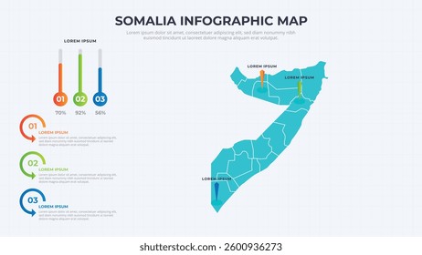 Infographic Map of Somalia. Somalia country map infographic colored vector template with regions and pointer marks.