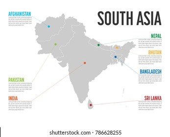 Infographic Map Of South Asia. Modern Template With Text And Colorful State Headers. Vector Illustration.