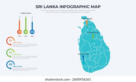 Infographic Map of Sri Lanka. Sri Lanka country map infographic colored vector template with regions and pointer marks.