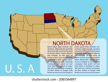 The infographic map template of Dakota state, United States of America