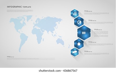 infographic map template with hexagon polygon crystals