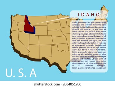 Mapa infográfico del estado de Idaho, parte de los Estados Unidos de América