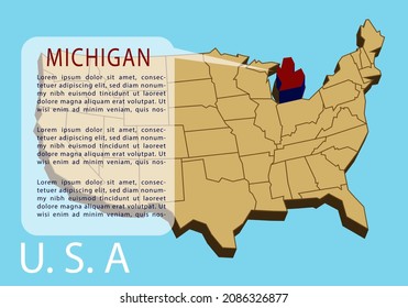 The infographic map template of Michigan state, United States of America