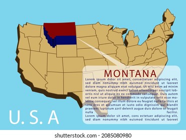 The infographic map template of Montana state, United States of America