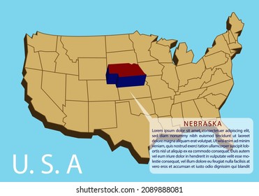 The infographic map template of Nebraska, United Stataes of America