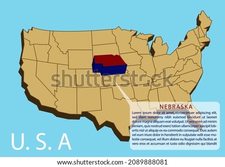 The infographic map template of Nebraska, United Stataes of America