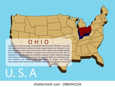 The infographic map template of Ohio state, United States of America