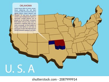 The infographic map template of Oklahoma, United States of America