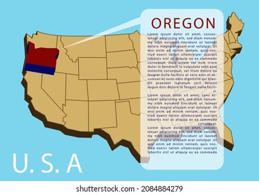 The infographic map template of Oregon state, United States of America