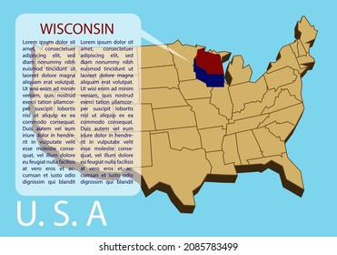 The infographic map template of Wisconsin state, United States of America