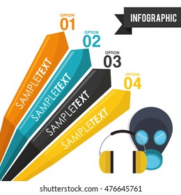 infographic mask headphone industrial security safety protection icon set. Colorful and flat design. Vector illustration