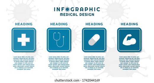 Infographic medical design icon in square label with space for text covid-19 concept. vector illustration.