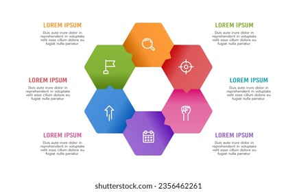 Infographic message popup shape hexagon. 6 process infographic template. Vector illustration.