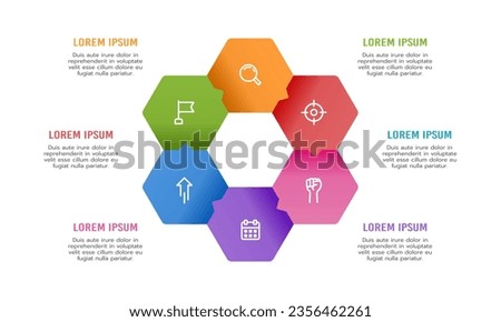 Infographic message popup shape hexagon. 6 process infographic template. Vector illustration.